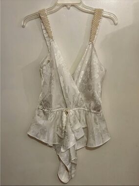 Vintage Victorias SecrWomen's Satin Lingerie Bodysuit with Pearl Straps size m/l